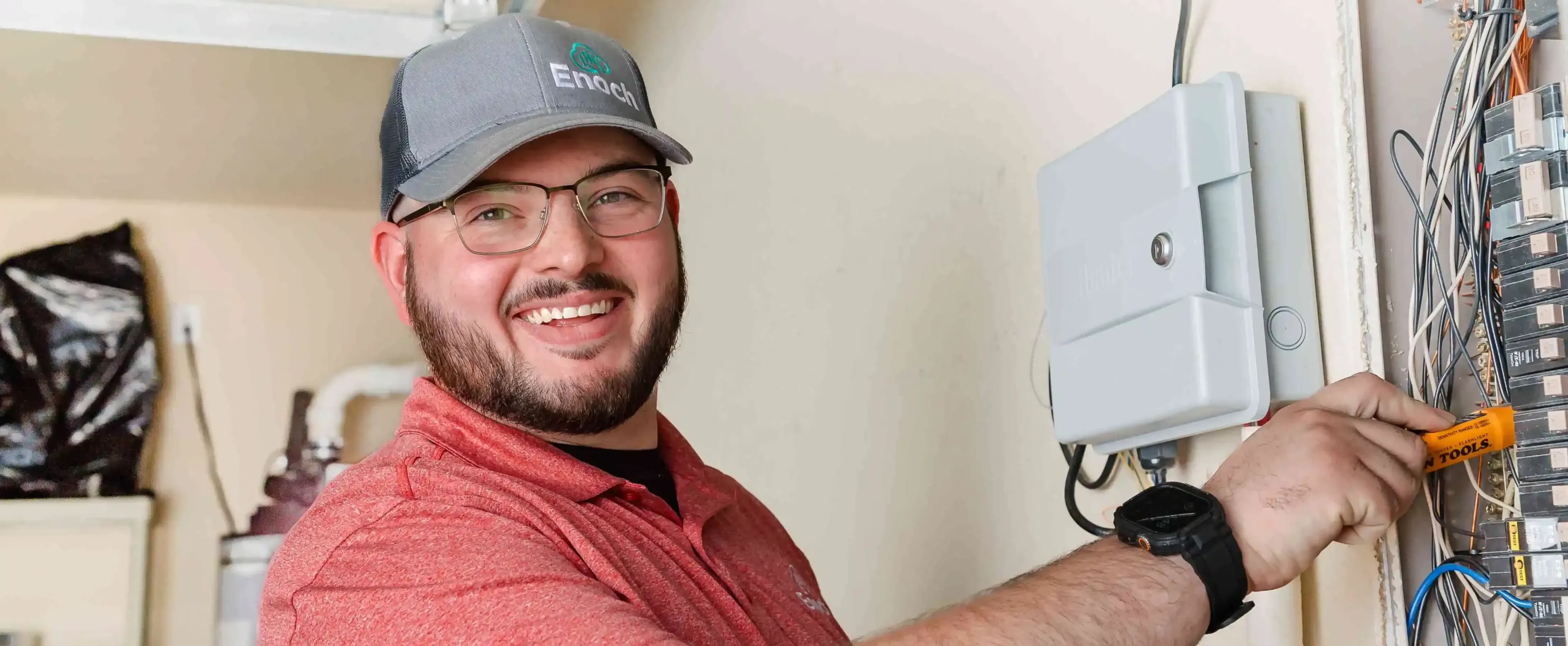 Technician checking electric panels